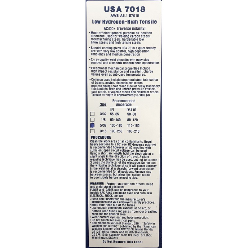 Washington Alloy 7018 Stick Electrode 5LB Package (7018 5/32")