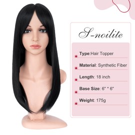 S-noilite Hair Topper for Thinning Hair 18 inch Hair Toppers for Women 6"x6" Big Base Topper for Hair Loss Hair Extensions Wigs Clip in Hair Fringe Hair Pieces,Straight Dark Black