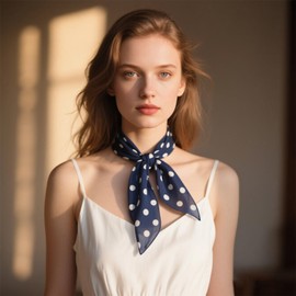 Red and Black White Polka Dot Green Clover 50s Scarf Sheer Square Ribbon Neck Head Scarf for Women Headwrap Tie Scarves (Polka Dot-navy White)