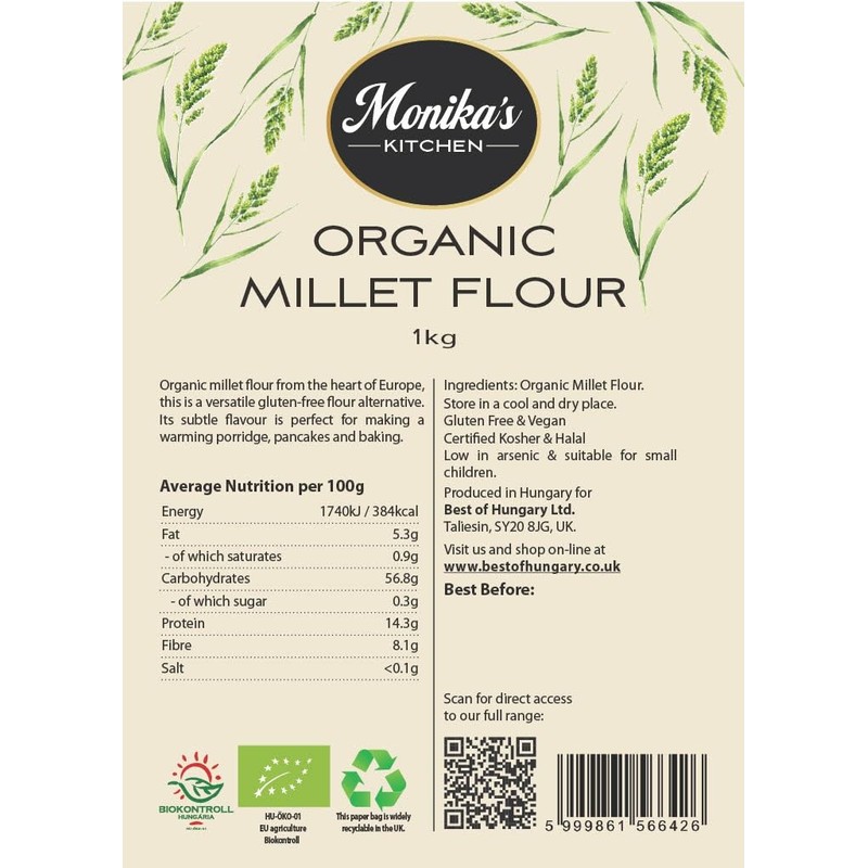 Organic Millet Flour 1kg - GMO & Gluten Free -
