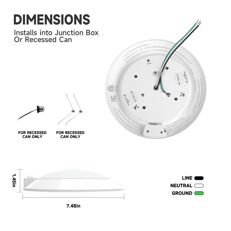 LED Motion Sensor Ceiling Light, 3000K/4000K/5000K Selectable LED Flush Mount