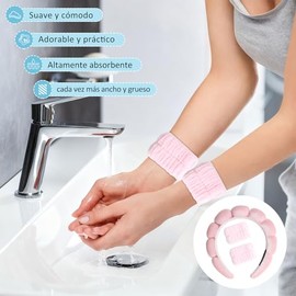 7 Pcs Diademas Skincare para Cabello Mujer, Diadema Spa, Muñequeras, Borlas y Scrunchies para Cabello, Suave y Cómodo, Cuidado de la Piel para Lavado de Cara, Desmaquillaje y Ducha (Rosa)
