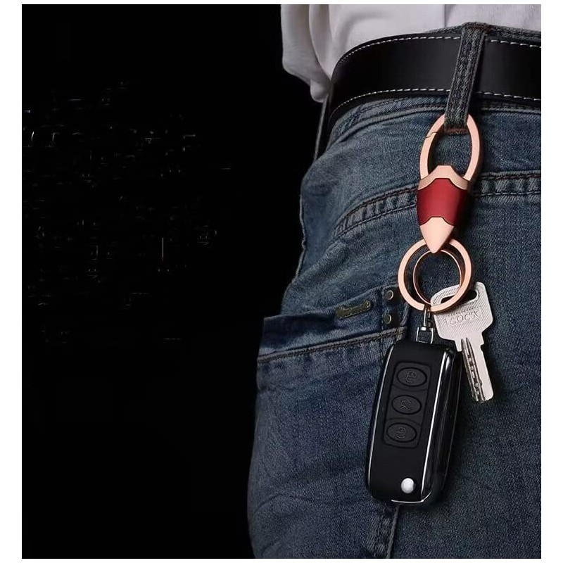 AIXUAN Zinc Alloy and Black Leather Keychain, 2 Keys Rings,Comes