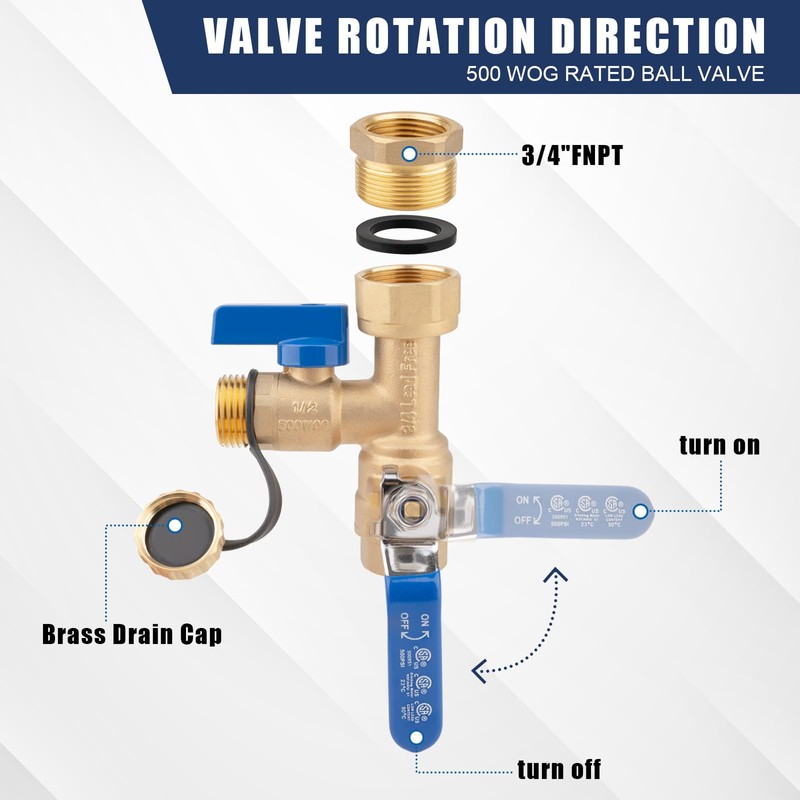 Tankless Water Heater Valve Kit, PRV 3/4"-1/2" NPT