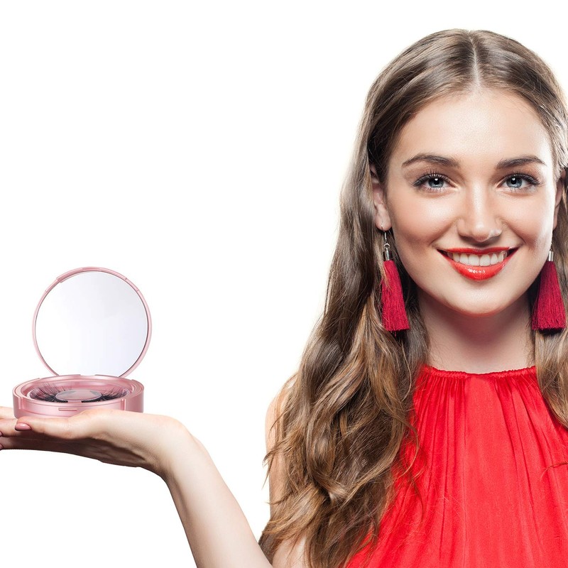 Maitys 6 Pieces Eyelash Packaging Circle Box with Mirror, Eyelash