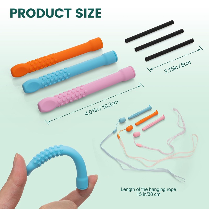 3 Pack Chewable Silicone Aroma Sticks with Essential Oils for