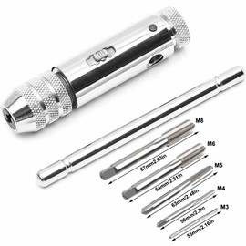 QISF T-Handle Ratchet Tap Adjustable Tap Threading Wrench with 2 Set M3-M8 Metric Metal Hand Thread Taps for Tap and Dies
