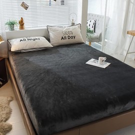 Michorinee Warm Fleece Fitted Sheet, Cashmere Feel, Cuddly Fluffy Plush Flannel, Fitted Sheet for Mattresses incl. Box Spring Bed Mattresses up to 30 cm High, 120x200 cm, Dark Grey