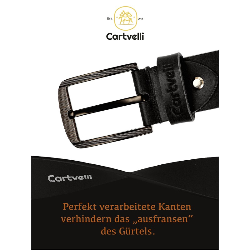 Cartvelli Men's Genuine Leather Belt, Black, 40 mm, Made in