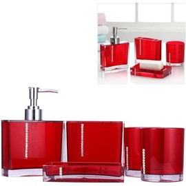 Juego de accesorios de baño, juego de regalo de plástico de 5 piezas, soporte para cepillo para polvo de dientes, taza para cepillo para polvo de dientes, dispensador de jabón, jabonera, soporte para