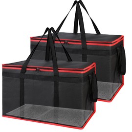 Bodaon 2-Pack Insulated Food Delivery Bag With Hard Bottom, XXXL Pizze Cooler Bags, Thermal Cold/Hot Styrofoam Carrier for Shopping/Travel/Doordash/Catering/Car, Dashers Door Dash Accessories