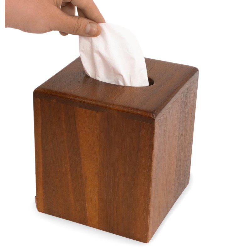 KOLWOVEN Acacia Wood Square Tissue Box Holder - Farmhouse Style,