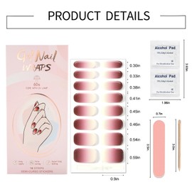 WOKOTO Semi Cured Gel Nail Strips (Gradient Burgundy)-16 Pcs Gel Nail Stickers | Gel Nail Wraps | UV Light Required, Salon Quality & Easy to Use, Real Nail Polish Strips Stick On Nails with Nail File