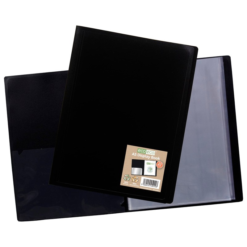 eco-eco A5 100% Recycled 20 Pocket Black Flexible Cover Portfolio