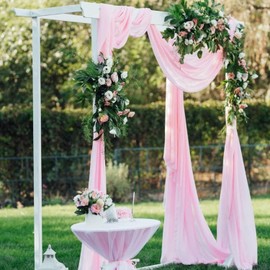 Wish Care 10ft x 10ft Pink Chiffon Sheer Backdrop Curtains, Wrinkle-Free Draping Fabric Wedding Arch Drapes for Party Ceremony Stage Decoration