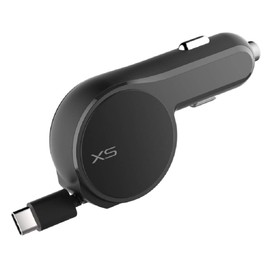 Kashimura NDC-032 DC Charger Reel, 3A Type-C Ultra Compact, Switchless Blue LED Power Current Lamp, Black