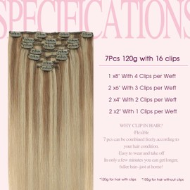PINKPEARL Clip in Hair Extensions Real Human Hair #10/16/16 Golden Brown to Caramel Blonde Human Hair Clip in Hair Extensions 7pcs 120g 22inch Human Hair Extensios Clip ins(#10/16/16-22)