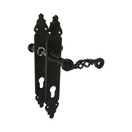 Amig - Door Handle Set | Hammered Plate | 280 x 45mm | Spanner to 85mm | Ideal for Increasing the Privacy of a Room | Steel Plate and Black Zamak Handle