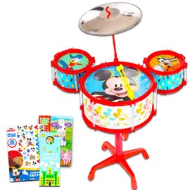 Mickey Mouse Toy Drum Set for Kids - Bundle With Music Set, Tattoos | Musical Toys for Toddlers, Boys, Girls