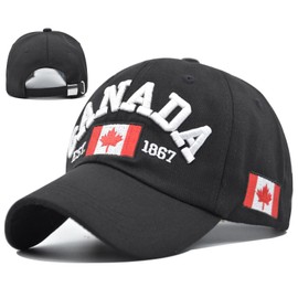 Canada Hat Golf Baseball Cap for Men Embroidered Canada Maple Leaf Hat Dad Flag Hats Black Embroidery Vintage Cotton Trucker Hats for Men Women Headwear Adjustable Outdoor Sun Caps Canadian Mens Gifts