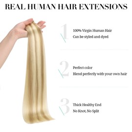 DOORES Real Hair Tape-In Extensions, Dirty Blonde Highlights Bleach Blonde, 35 cm (14 Inches), 50 g, 20 Pieces, Hair Extensions, Real Hair, Remy Hair, Natural Hair