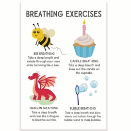 Breathing Exercises Classroom Poster - Positive Mental Health - Therapist Counselor Office - 12 x 18 Inch - Classroom Decor - Classroom Must Haves - Back To School Decor - CPS0124