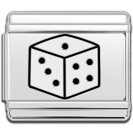 Fablinks Italian Bracelet Charms, 9mm Stainless Steel Charm Link for Women, Modular Casino Dice Jewelry Links for Men (White Dice)