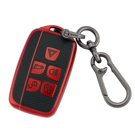 ERMWALR Car Key Fob Cover Protection Fit for Land Rover LR4 Range Rover Sport Evoque Jaguar XF XJ XJL F-pace 5 Buttons Smart Key Fob Case with Key Fob Keychain (PW-Rov-R)