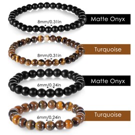 4 Pcs Bead Bracelets 6mm & 8mm Mens Beaded Bracelet Elastic Tiger Eye Bracelet for Men and Women, Heartwarming Gift