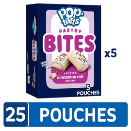 Pop-Tarts Baked Pastry Bites, Kids Snacks, School Lunch, Frosted Cinnamon Roll (5 Boxes, 25 Pouches)