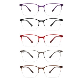 SUNAMOY SUNAMOY 5 Pack One-Piece Half Frame Reading Glasses Women Men Flexible Blue Light Computer Lightweight comfort Readers +200 Magnification Strength