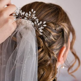 ALUINN 3Pcs Crystal Wedding Hair Pins Bride Hair Pins Rhinestone Leaf Bridal Hair Piece Silver Hair Accessories for Women,Bride,Bridesmaid