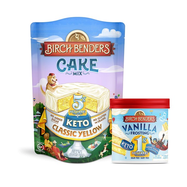 Birch Benders Keto Classic Yellow Cake Mix, 10.9oz and Keto Vanilla Frosting, 10oz, Bundle (1 baking mix and 1 frosting)
