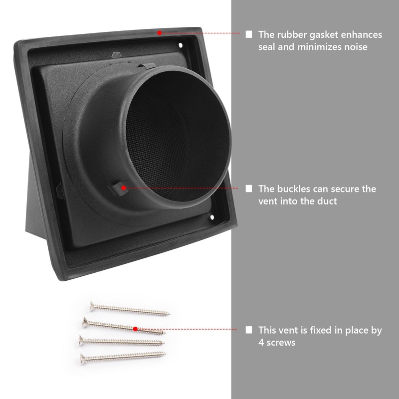 FRESH SPEED 4 Inch Black Dryer Vent Cover Outside Stainless