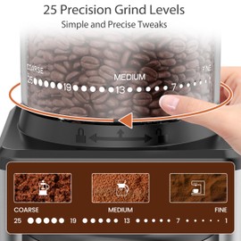 Electric Coffee Grinder, Suitable for Home Use, Features 25 Precise Grinding Settings, a 60-Second Timer Function, and an Easy-to-Clean Stainless Steel Coffee Bean Grinder