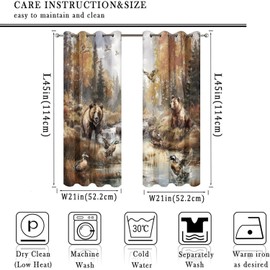 Cabin Fall Forest Bear Blackout Curtains Thermal Insulated Rustic Vintage Farmhouse Autumn Woodland Wildlife Pheasants Print Curtains Drapes for Room Darkening Grommet Window 2 Panels 45"L x 21"W