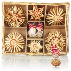 com-four® Straw Stars in a Mixed Set - Christmas Tree Decorations - Straw Pendants for the Christmas Tree - Natural Hanging Decorations for Christmas Tree