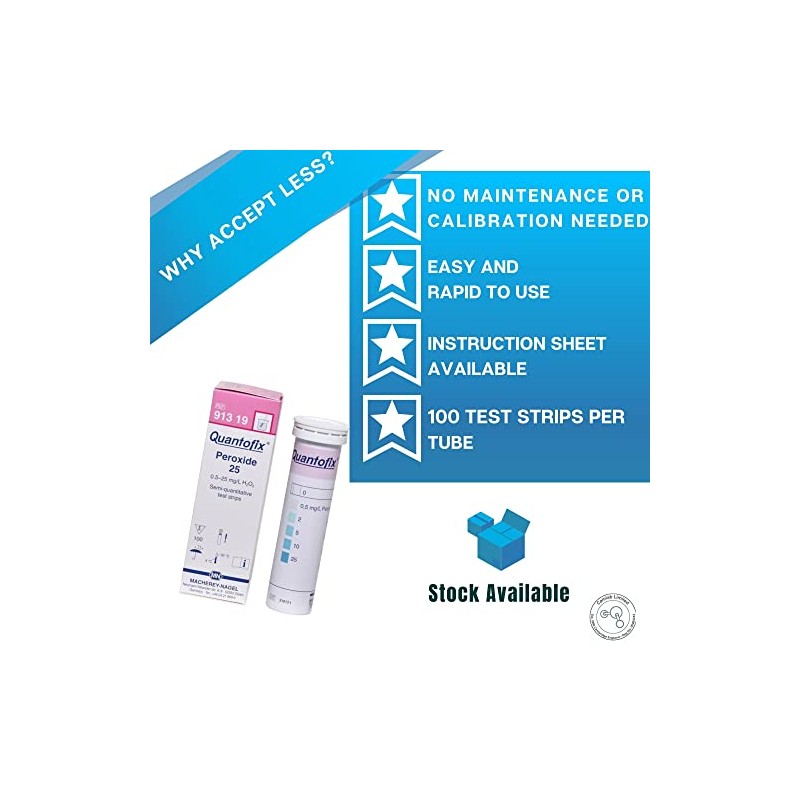 Quantofix 1138909 Hydrogen Peroxide Reagent Test Strips for testing 25