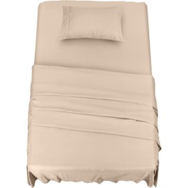 Utopia Bedding 3 Piece Bed Sheet Set Single, Beige – Fitted Sheet, Flat Sheet with 1 Pillow Case 50x75 – Wrinkle, Shrinkage and Fade Resistant – Soft Brushed Polyester Microfiber Fabric