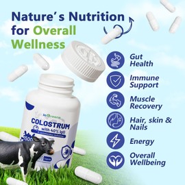 inGreens Organic Colostrum Supplement 120 Capsules, 1500mg Bovine Colostrum Superfood for Humans, 40% IgG Grass Fed Colostrum for Gut Health, Immune Support, Unflavored, 30 Servings, Made in USA