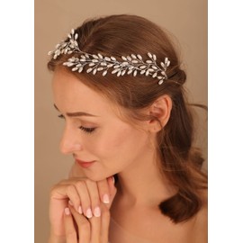 Denifery Bride Wedding Headband Pearl Hair Vine Bridal Headpieces Bridal Hair Accessories Pearl Hair Accessory for Women and Girls (Rose Gold)