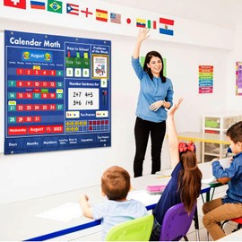 BOHEMIABY Circle Time Learning Center Classroom Pocket Chart Preschool, Educational Pocket Chart Teaching Materials, Learning Calendar Weather Counting Letter Color Shape (Math Classroom Pocket Chart)