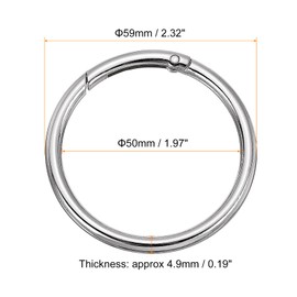 QUARKZMAN Round Spring O Rings, 2 Pieces 2.32 Inch OD Trigger Snap Clips for Bags, Purses, Keychains, DIY Accessories, Silver Tone, Silver tone