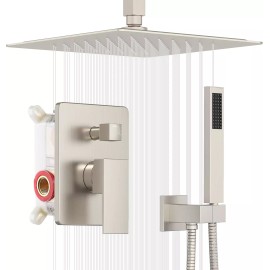 Iriber Ceiling Mounted Shower Faucet Set 8in Rainfall Head Combo Kit with Mixer Valve