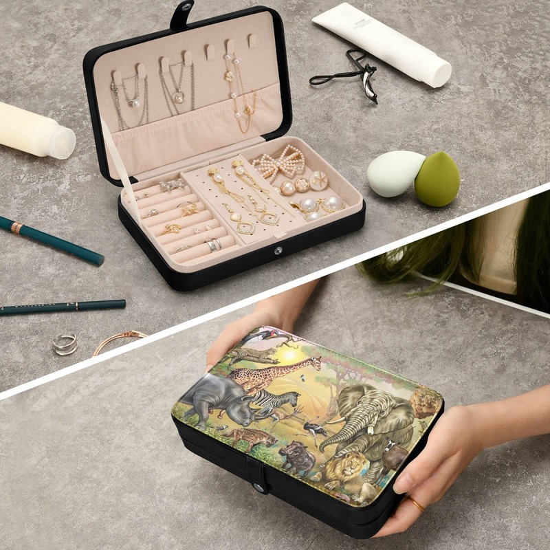 Jewelry Boxes for Women, African Animal Lion Elephant Leopard Giraffe