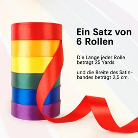 Gift Ribbon 6 Colours Satin Ribbon 25 mm x 23 m Ribbon Silk Ribbon Fabric Ribbon Silk Ribbons Colourful for DIY Crafts Ribbon Decorative Ribbon for Crafts Gift Packaging Birthday Bouquet Party