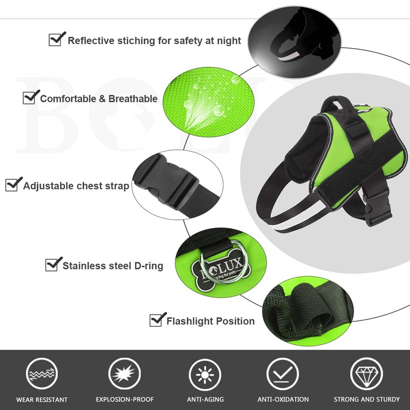 Bolux Dog Harness, No-Pull Reflective Dog Vest, Breathable Adjustable Pet