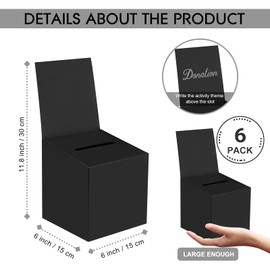 zzhxkjhky 6 Pcs Black Raffle Boxes Ballot Boxes for Fundraising, 6 x 6 x 6 Inch Cardboard Box with Slot for Ticket and Removable Header Donation Box for Collecting Business Card Voting Contest