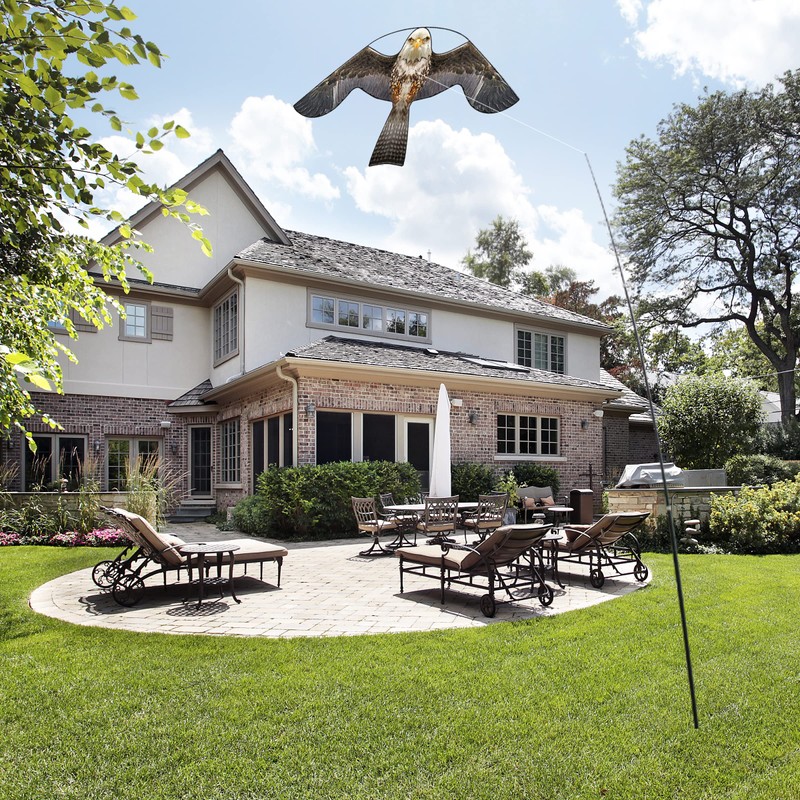 Flerigh Bird Hawk Flying Kite with Pole Crops Farm Protector