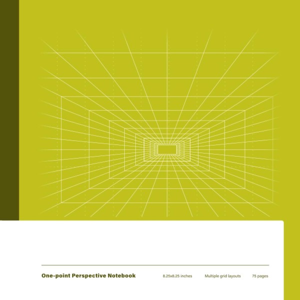 One-point Perspective Notebook: Sketchbook of 1-point perspective grid paper for